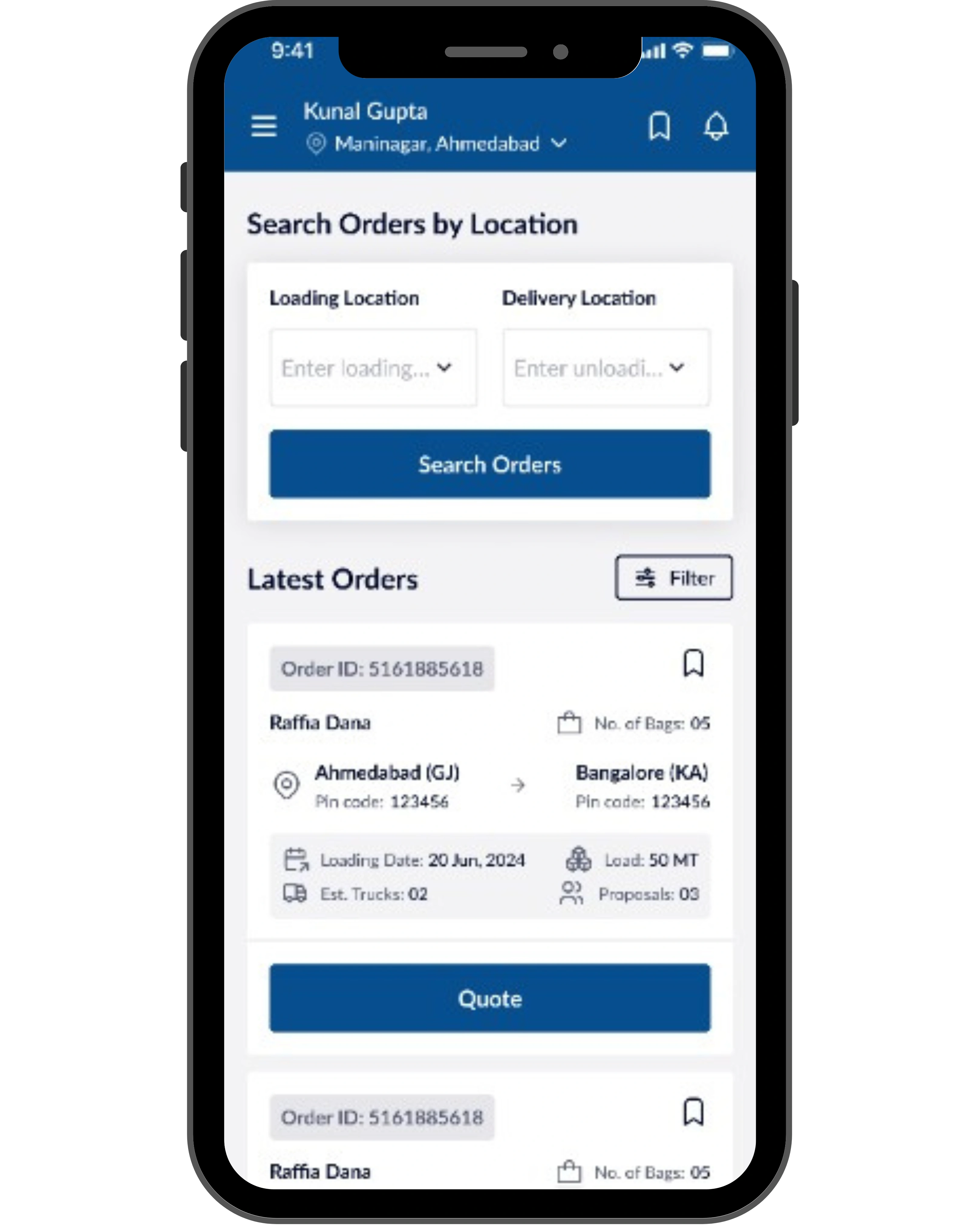 BSB Logistic App Screen 2