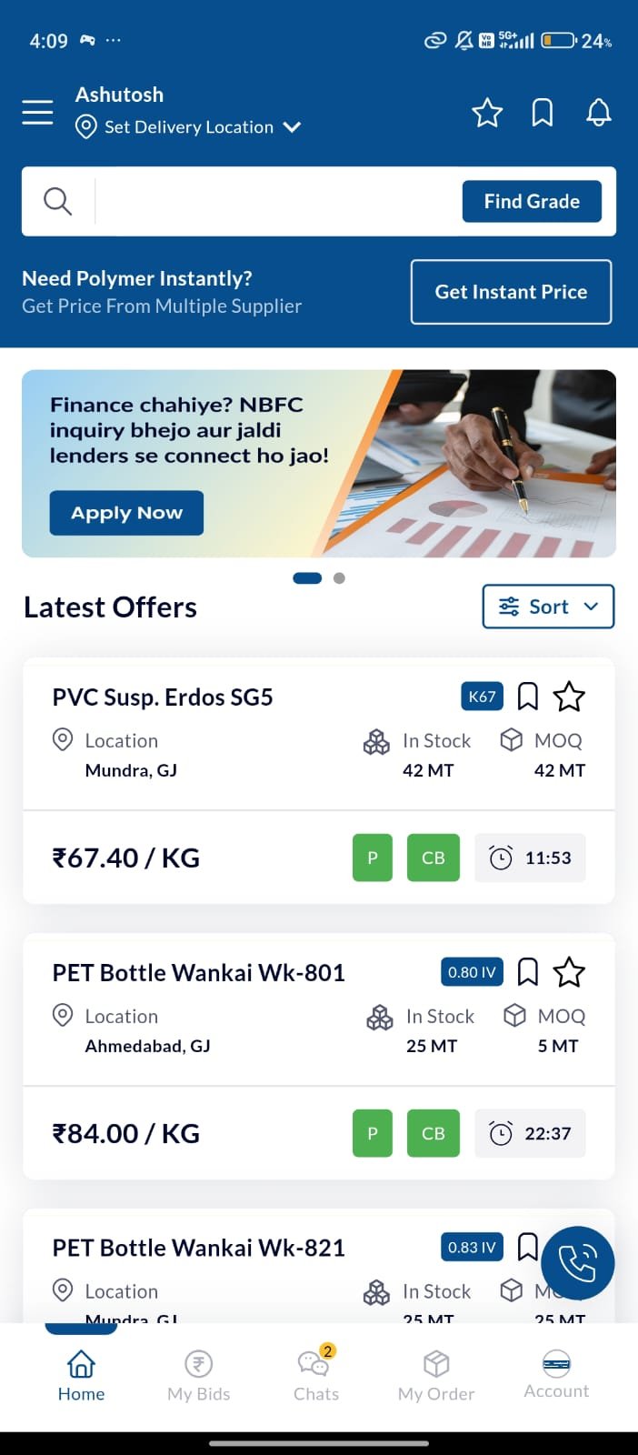 BSB Buyer App dashboard view